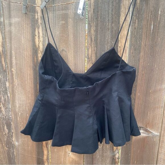 ZARA PLEATED POPLIN Black Spaghetti Strap Top size XS - Picture 7 of 11